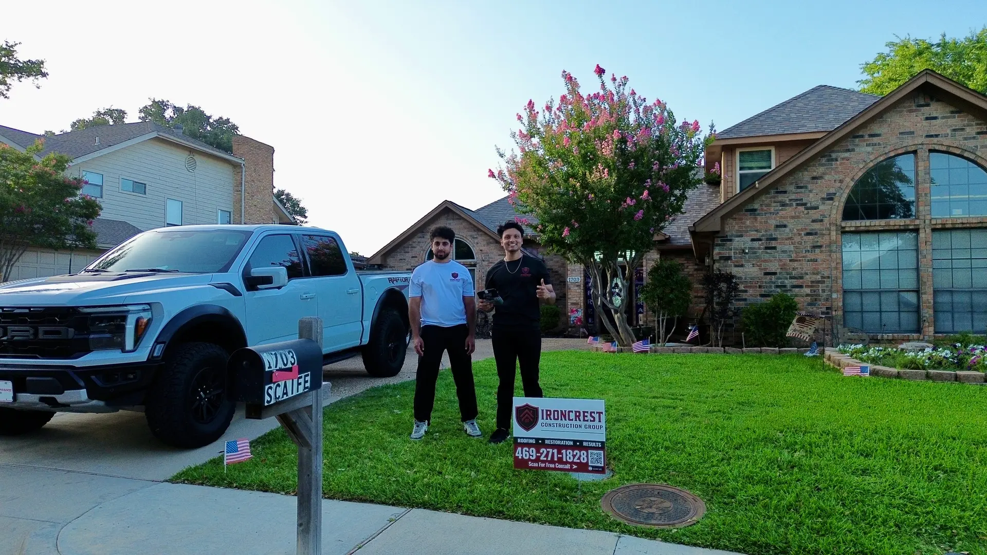 IronCrest Construction Group owner and crew inspecting a roof in Plano, TX